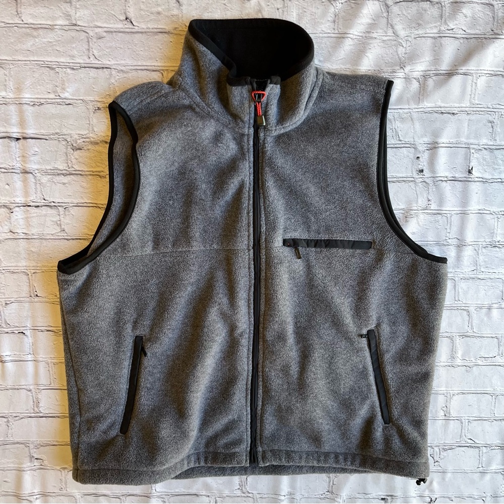 Eddie Bauer Fleece Polartec Full Zip Gray Vest Mens XL Vtg Y2K Zip Pockets